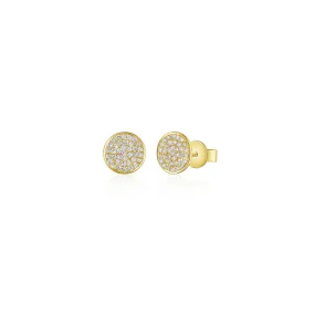 Diamond Pave Disc Earrings in Yellow Gold with Diamonds