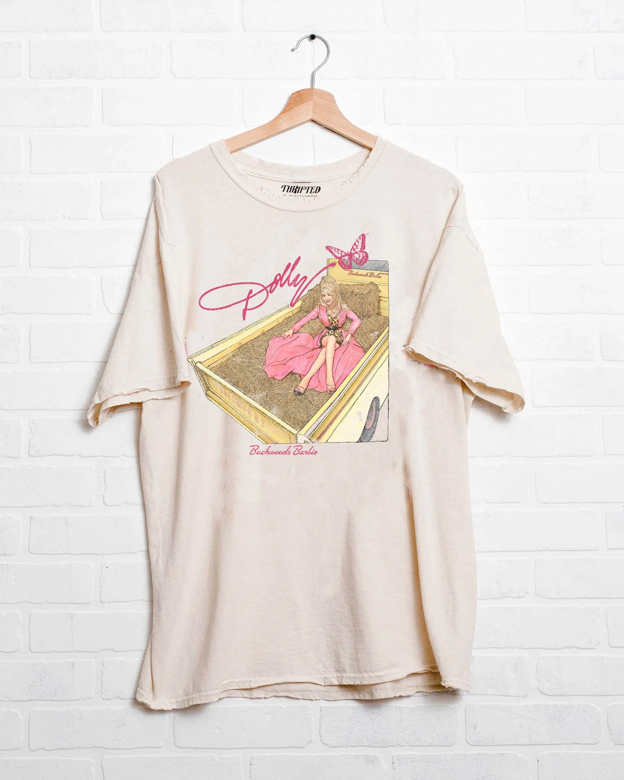 Dolly Parton Backwoods Barbie Off White Thrifted Distressed Tee