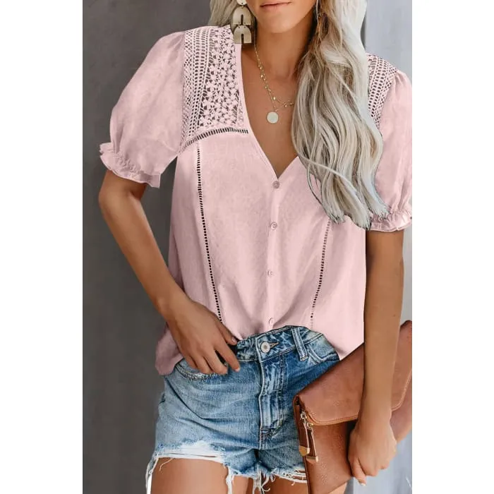 Dusty Rose Crochet Trim Top