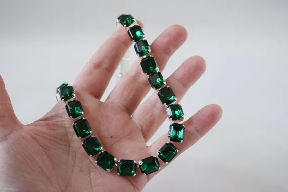 Emerald Green Crystal Collet Necklace - Small Octagon