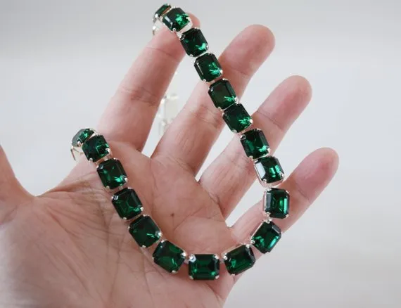 Emerald Green Crystal Collet Necklace - Small Octagon