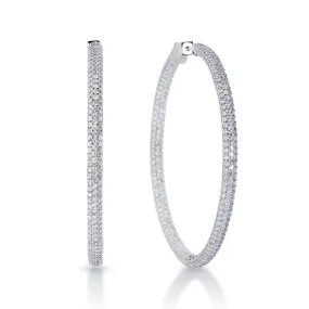 Emily 2 Inch Pave Diamond Hoops 6 Carat Diamond Earrings 14k White Gold