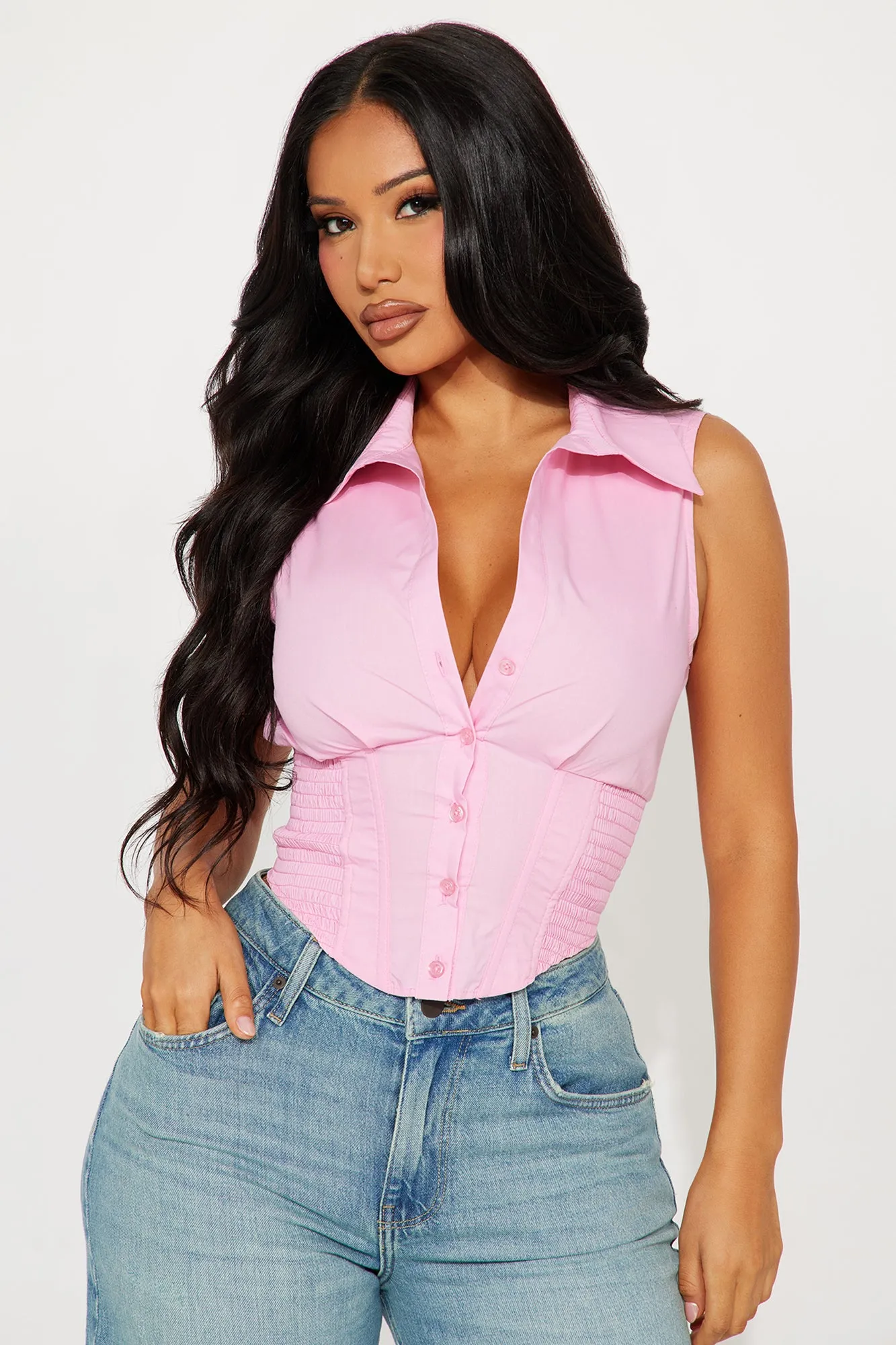 Endless Talks Sleeveless Corset Top - Pink