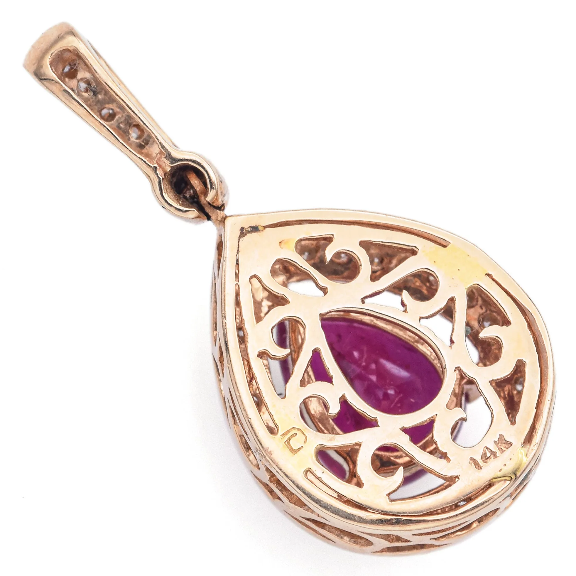 Estate 14K Yellow Gold 1.92 Ct Ruby & 0.27 TCW Diamond Pear Pendant