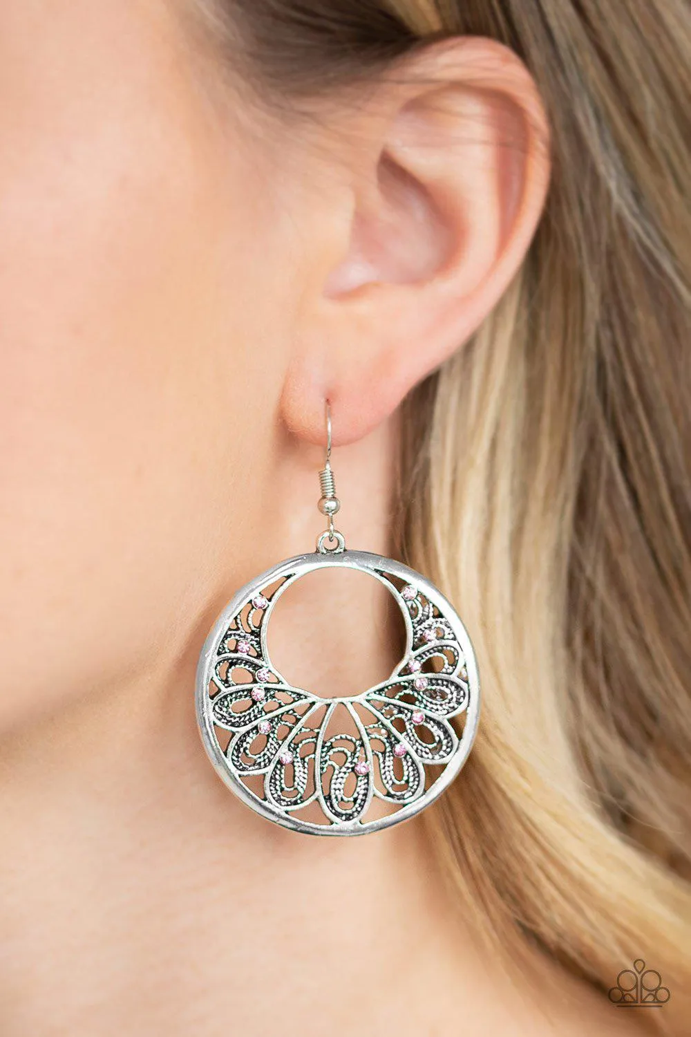 Fancy That Pink and Silver Filigree Earrings - Paparazzi Accessories