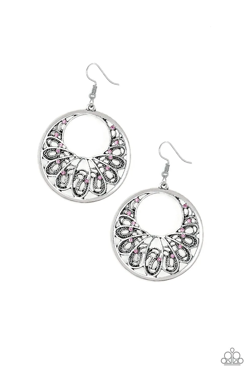 Fancy That Pink and Silver Filigree Earrings - Paparazzi Accessories