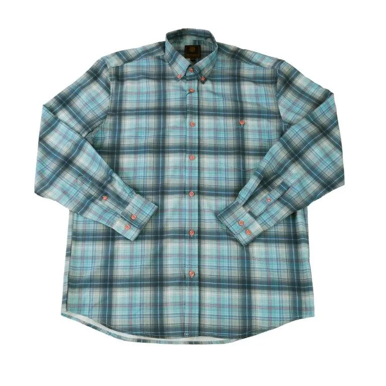 'FX Fusion' Men's Great Plaid Stretch Button Front - Aqua