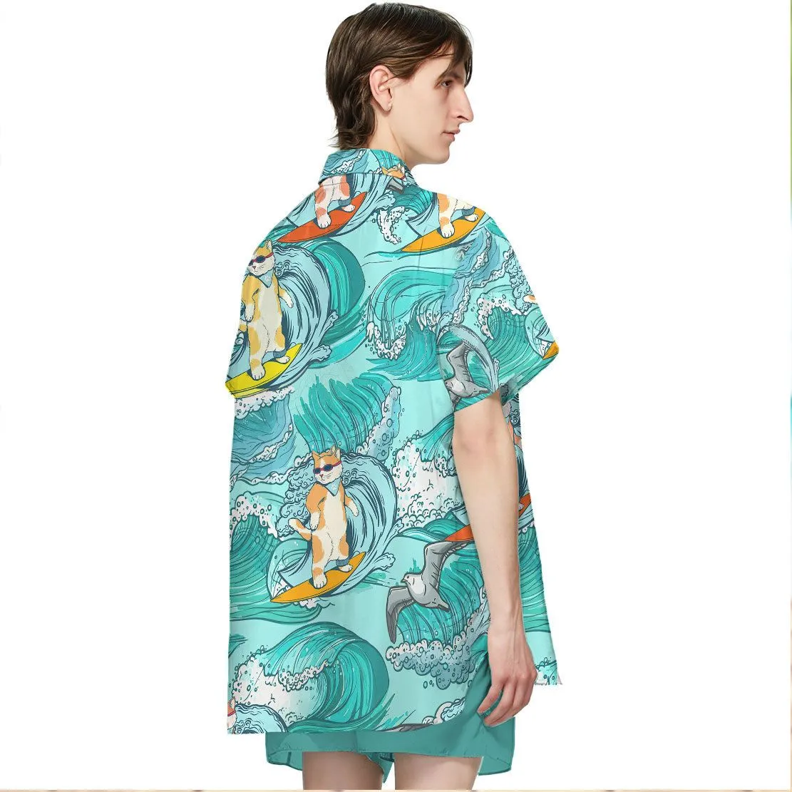 Gearhuman 3D Cat Surfing Hawaii Shirt