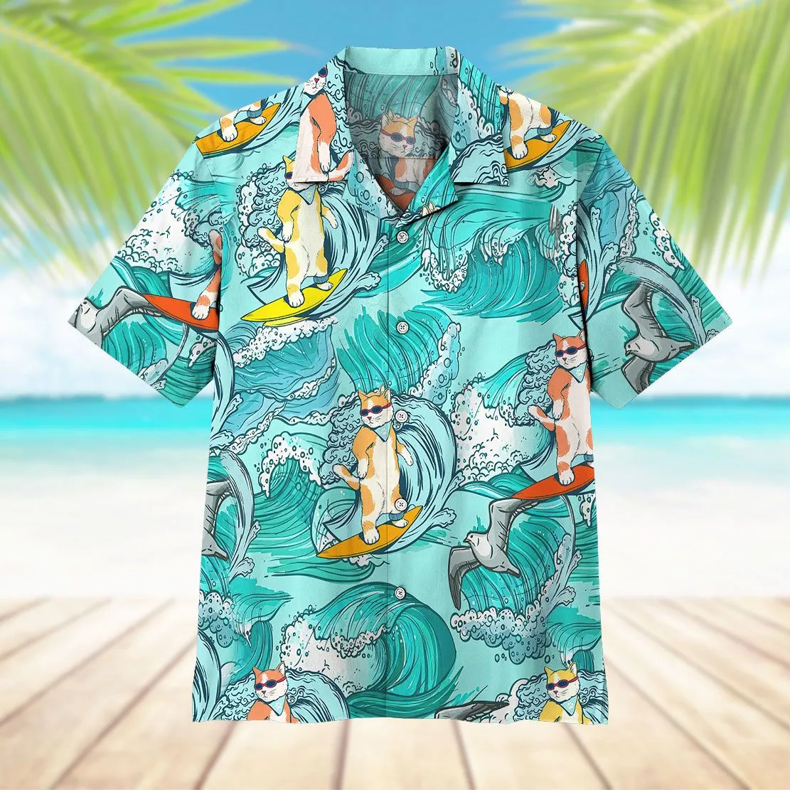 Gearhuman 3D Cat Surfing Hawaii Shirt