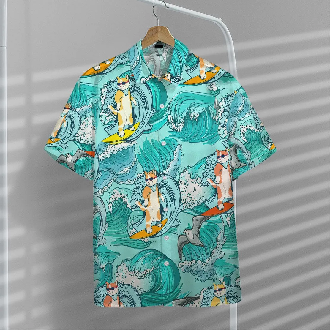 Gearhuman 3D Cat Surfing Hawaii Shirt