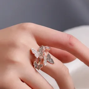 Gorgeous Crystal Butterflies Open Ring