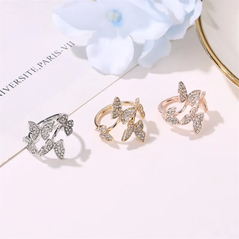 Gorgeous Crystal Butterflies Open Ring