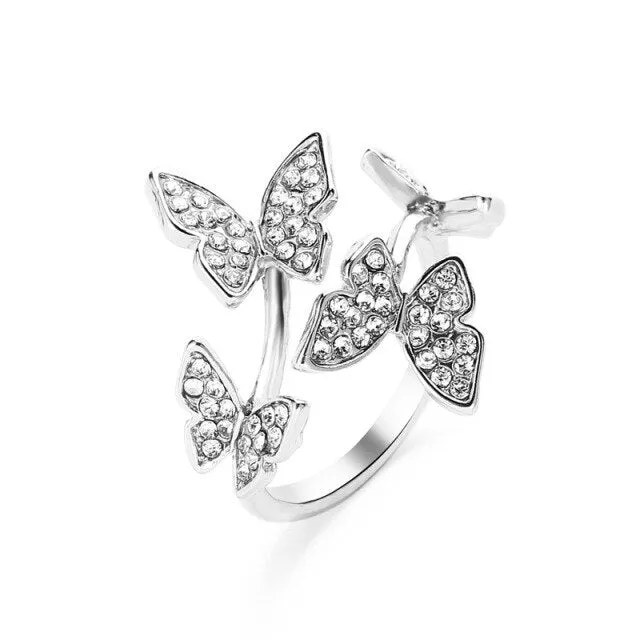 Gorgeous Crystal Butterflies Open Ring