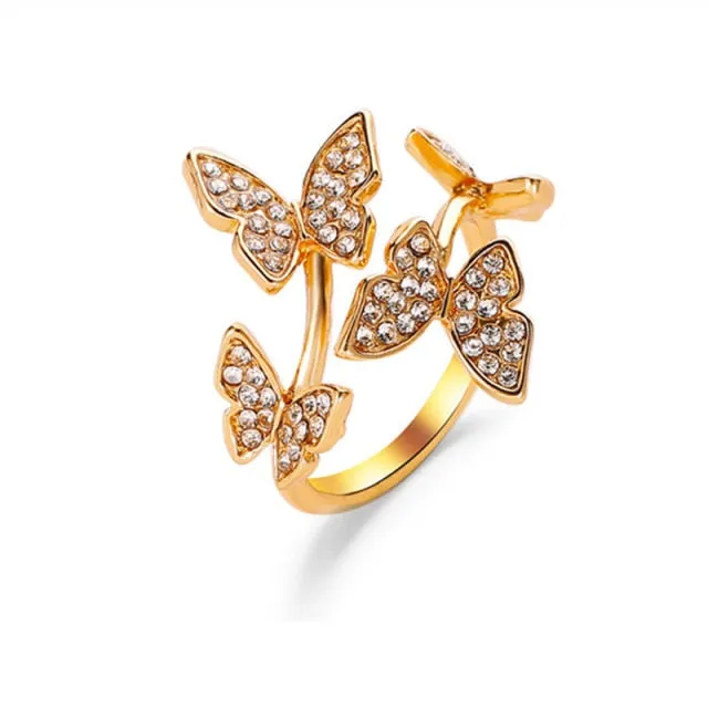 Gorgeous Crystal Butterflies Open Ring