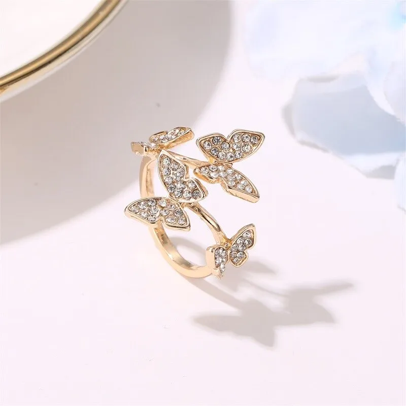 Gorgeous Crystal Butterflies Open Ring