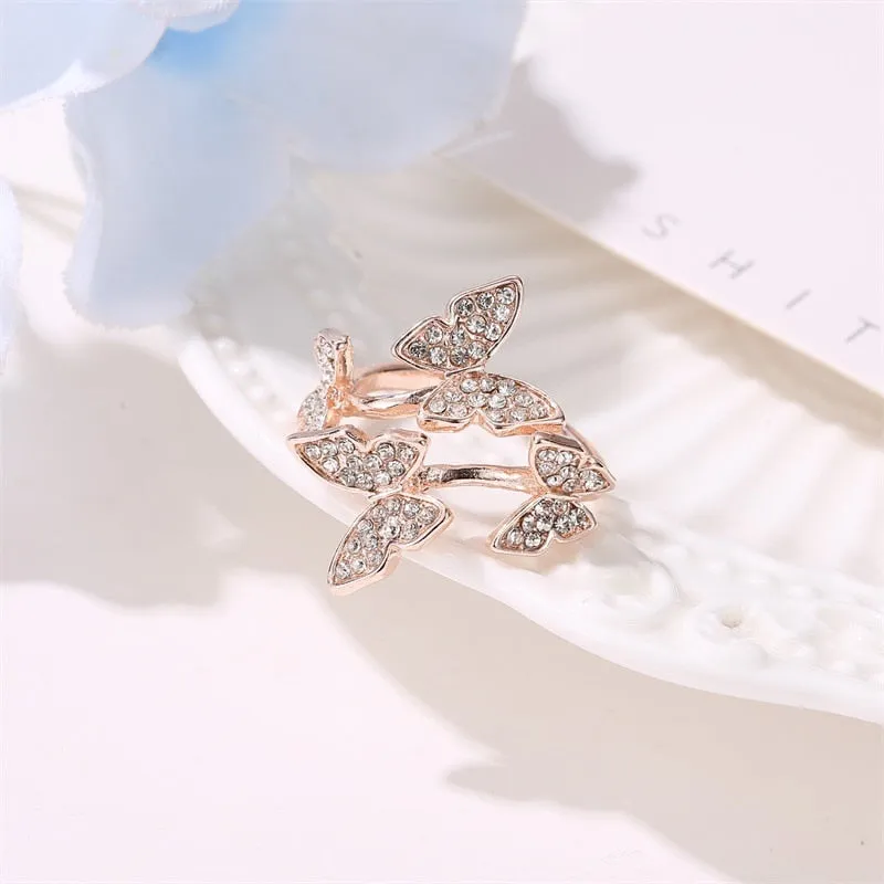 Gorgeous Crystal Butterflies Open Ring