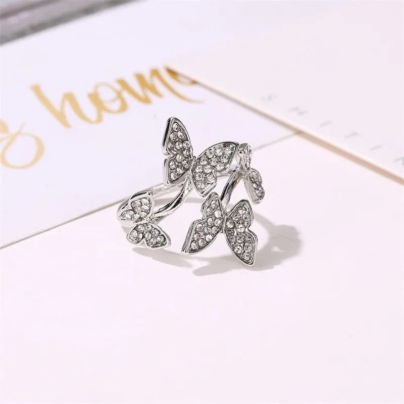 Gorgeous Crystal Butterflies Open Ring