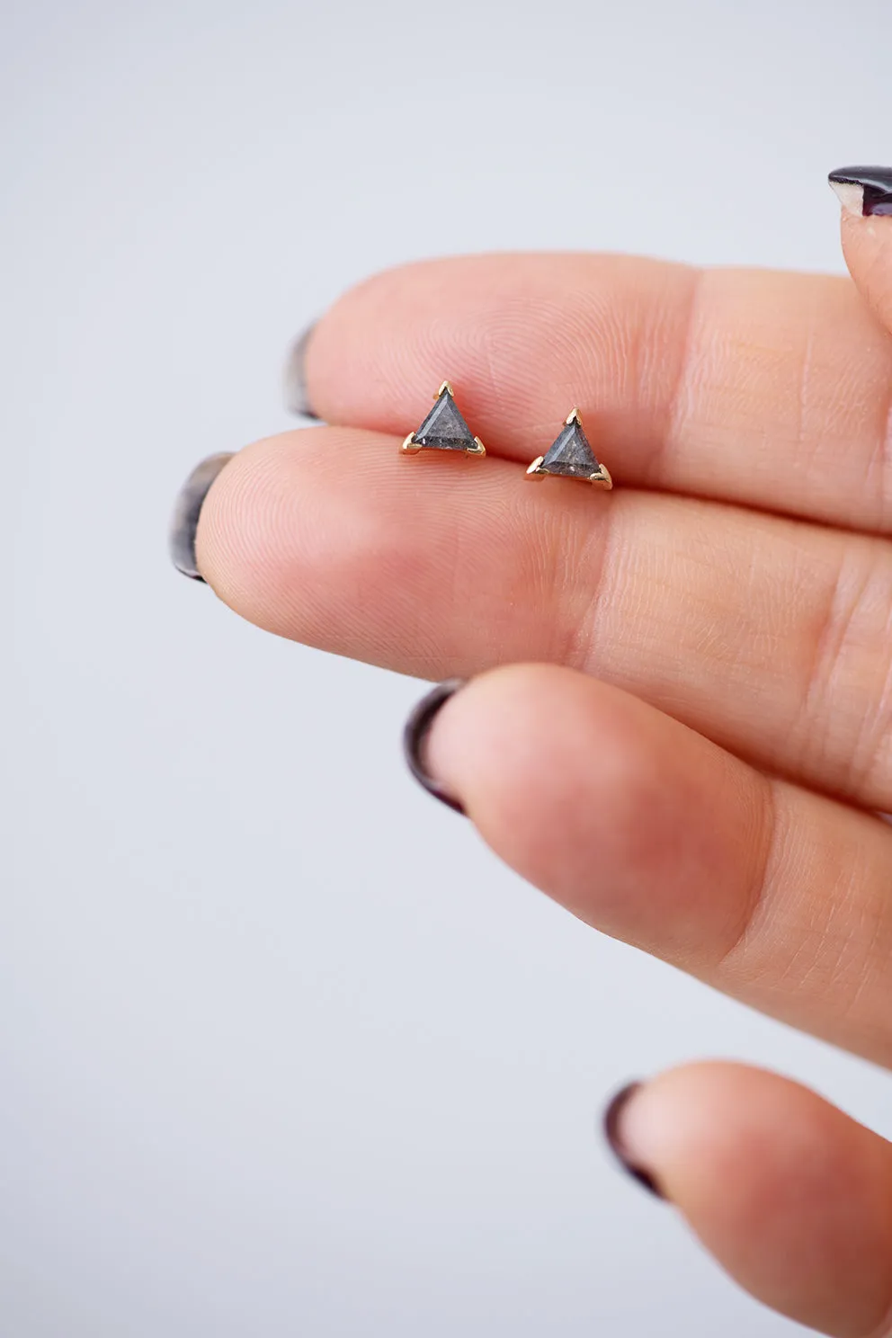 Grey Triangle Diamond Stud Earrings