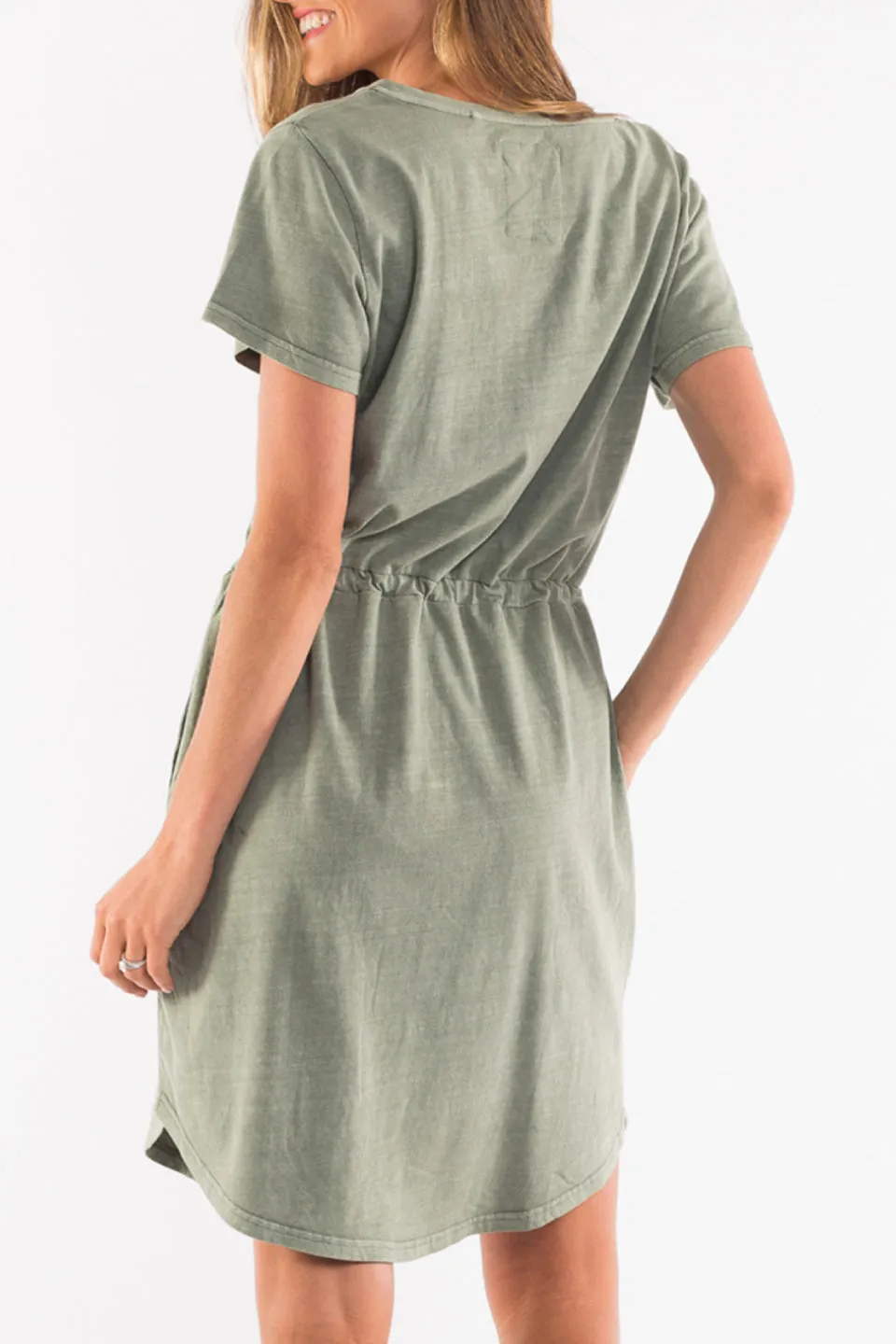 Harper Tie Waist SS Washed Khaki Dress