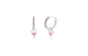 Heart Pink Crystal Round Palladium Plating Girls Leverback Earring