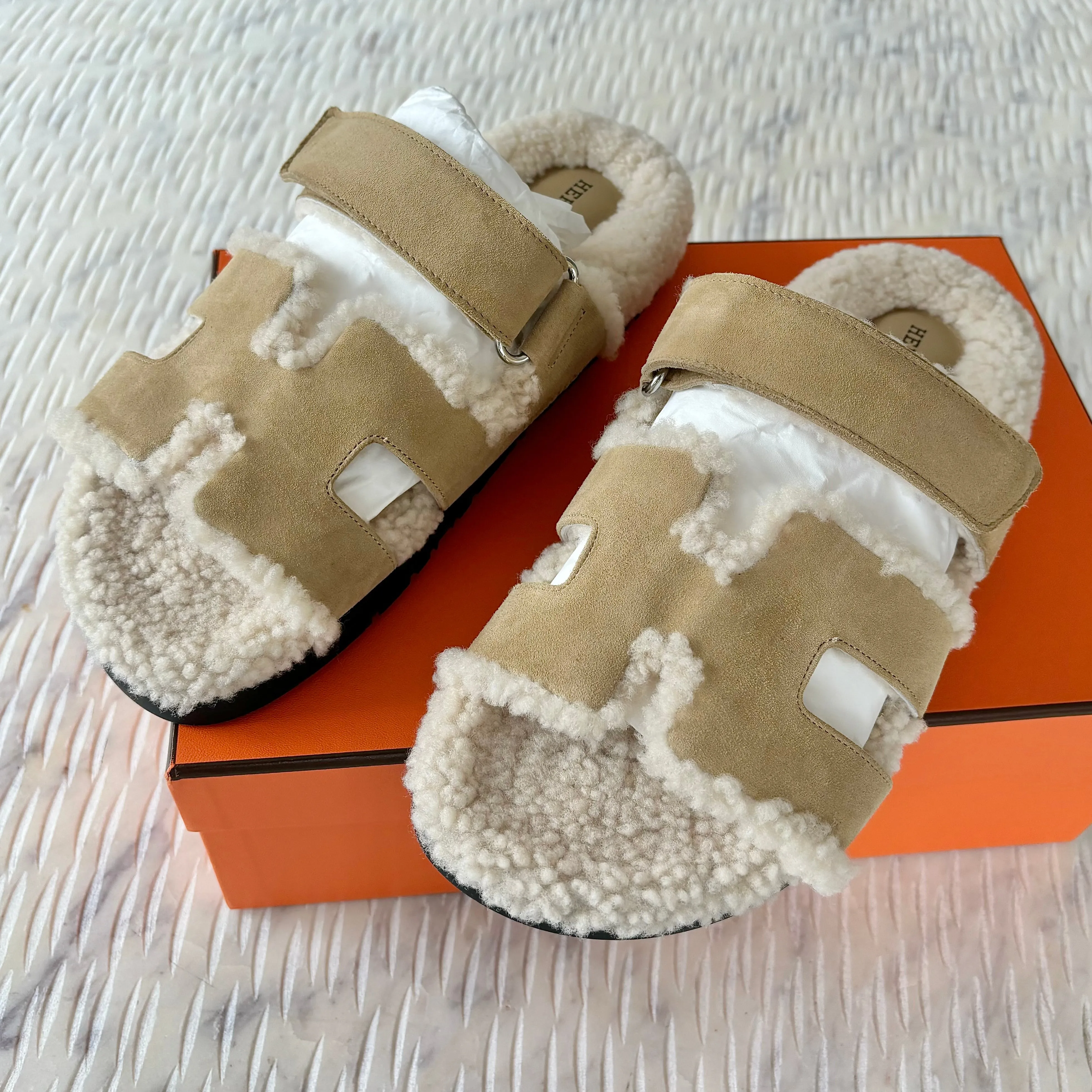 Hermes Chypre Shearling Sandals