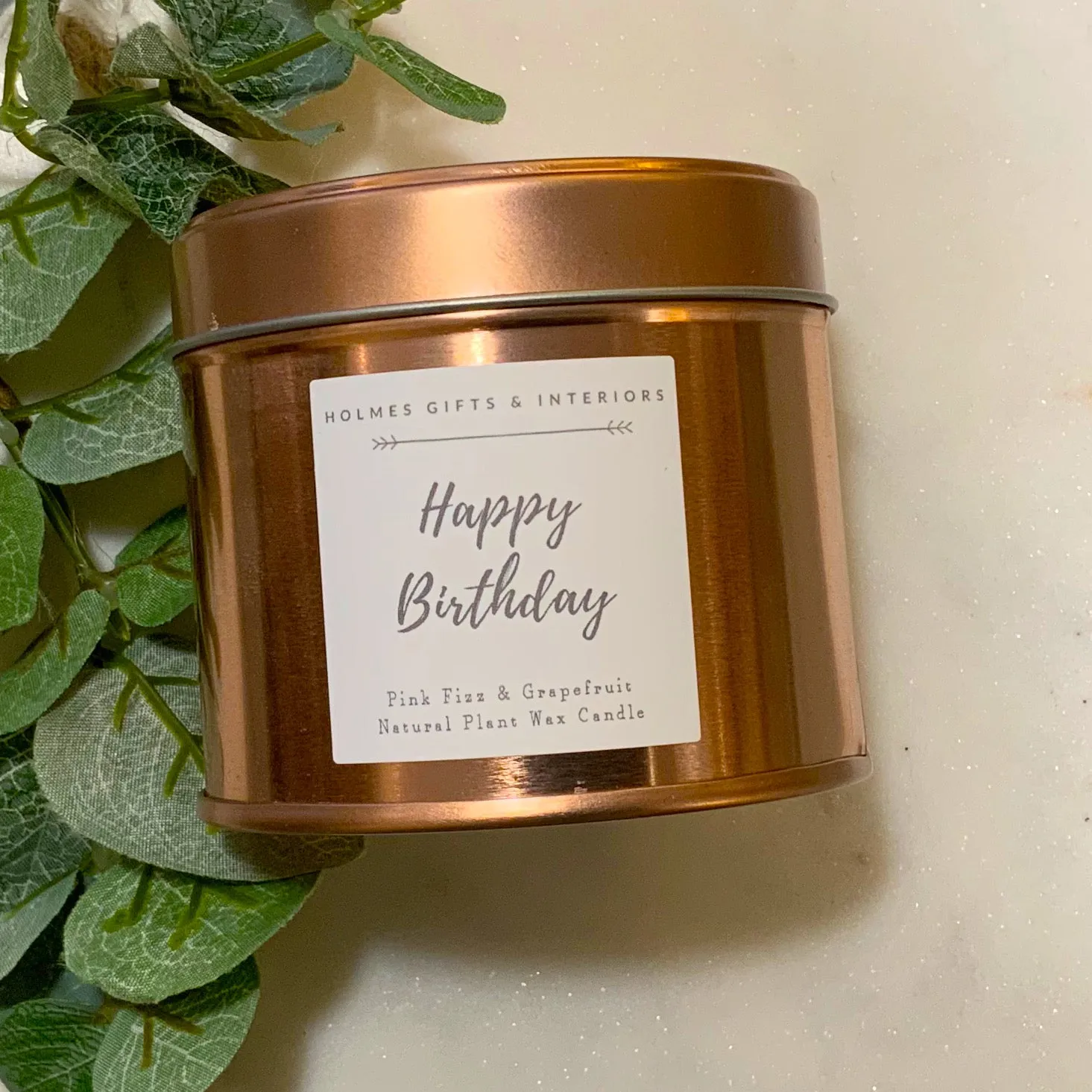 Holmes Happy Birthday Candle Rose Gold Tin 30cl