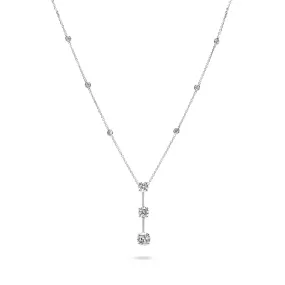 Indie 1.5 Carats Round Brilliant Past Present Future 3 Stone Diamond Necklace in White Gold