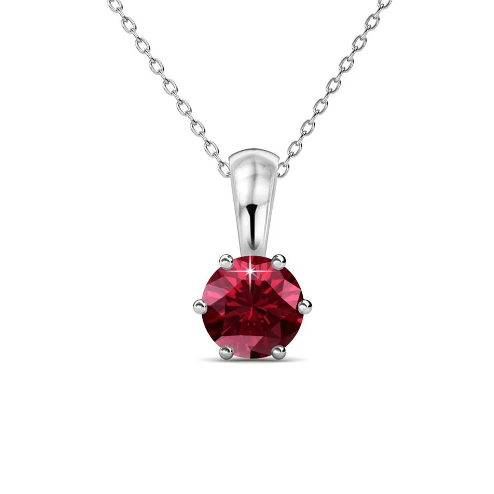 January Birthstone Garnet Necklace, 18k White Gold Plated Solitaire Necklace with 1CT Crystal