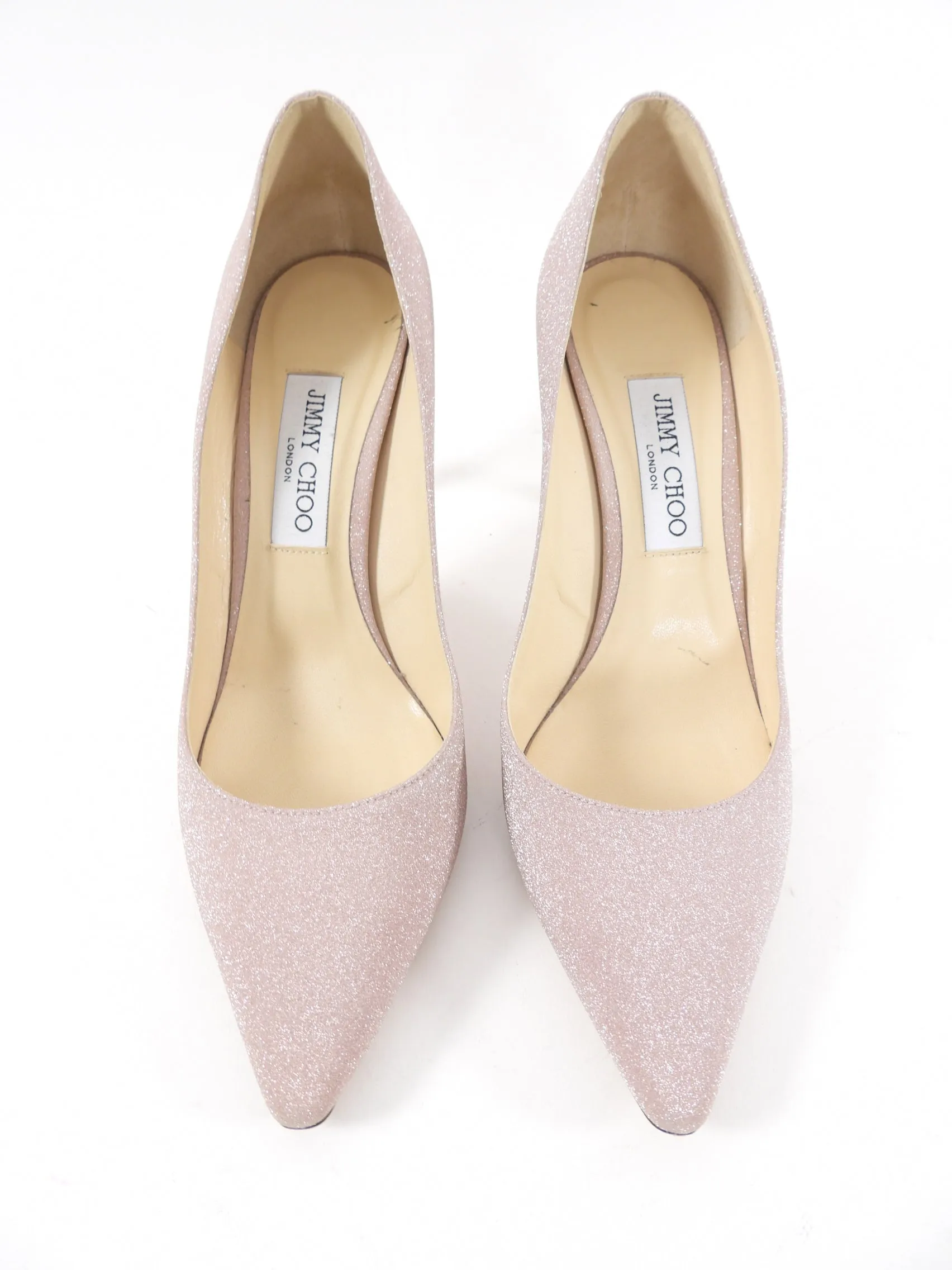 Jimmy Choo Romy 85 Ballet Pink Fine Glitter Fabric Pumps - 40