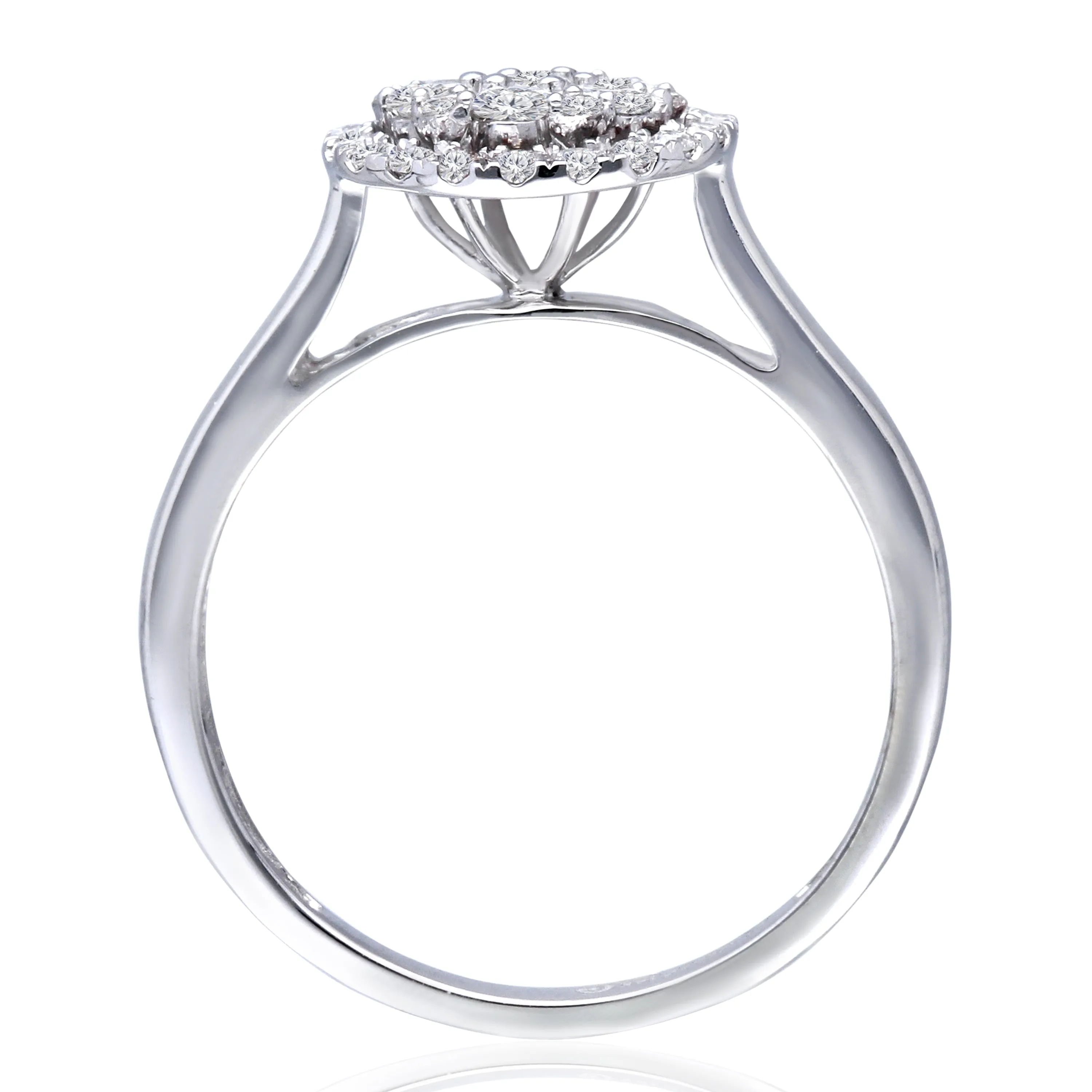 Kallati Eternal Round Halo Cluster Diamond Engagement Ring in 14K White Gold