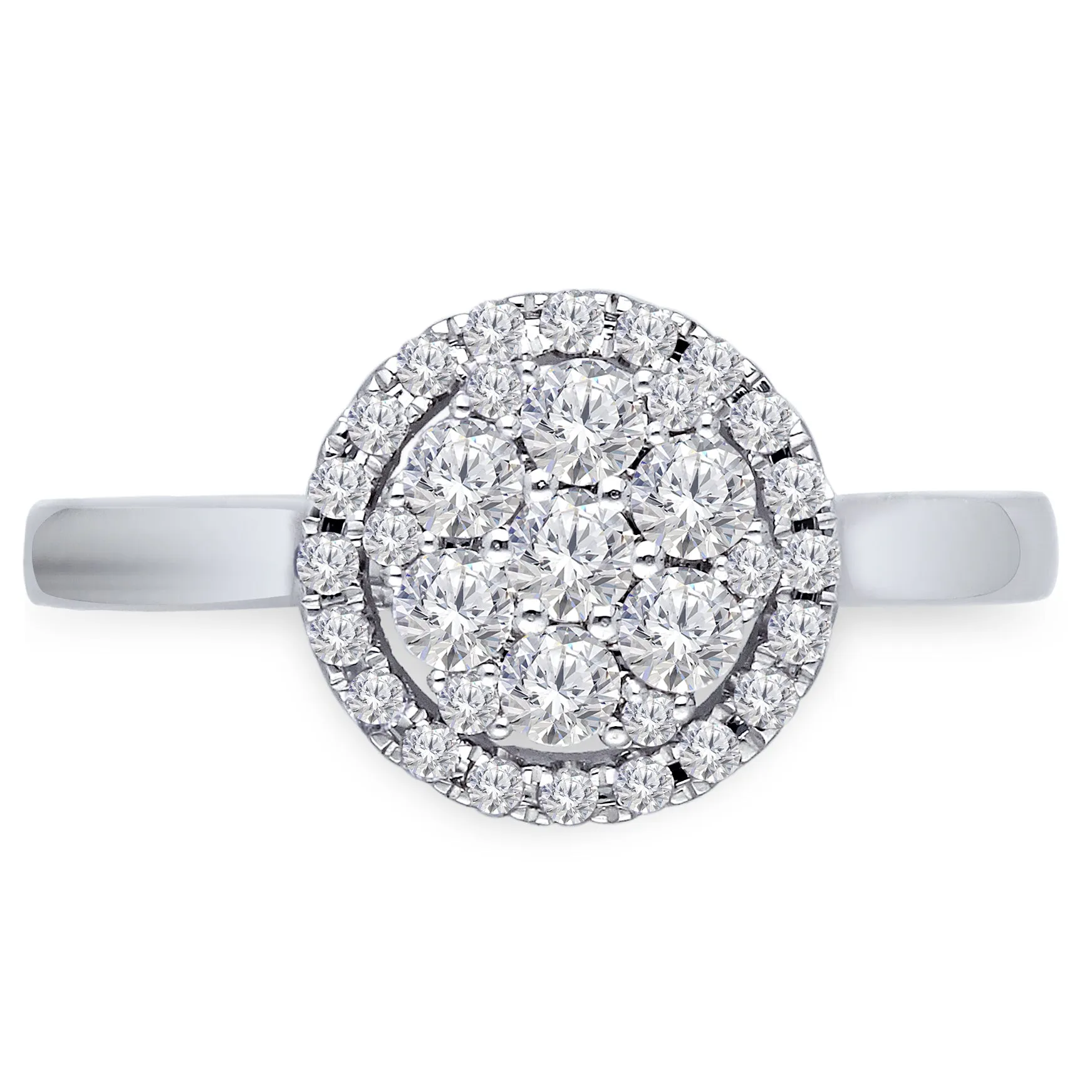 Kallati Eternal Round Halo Cluster Diamond Engagement Ring in 14K White Gold