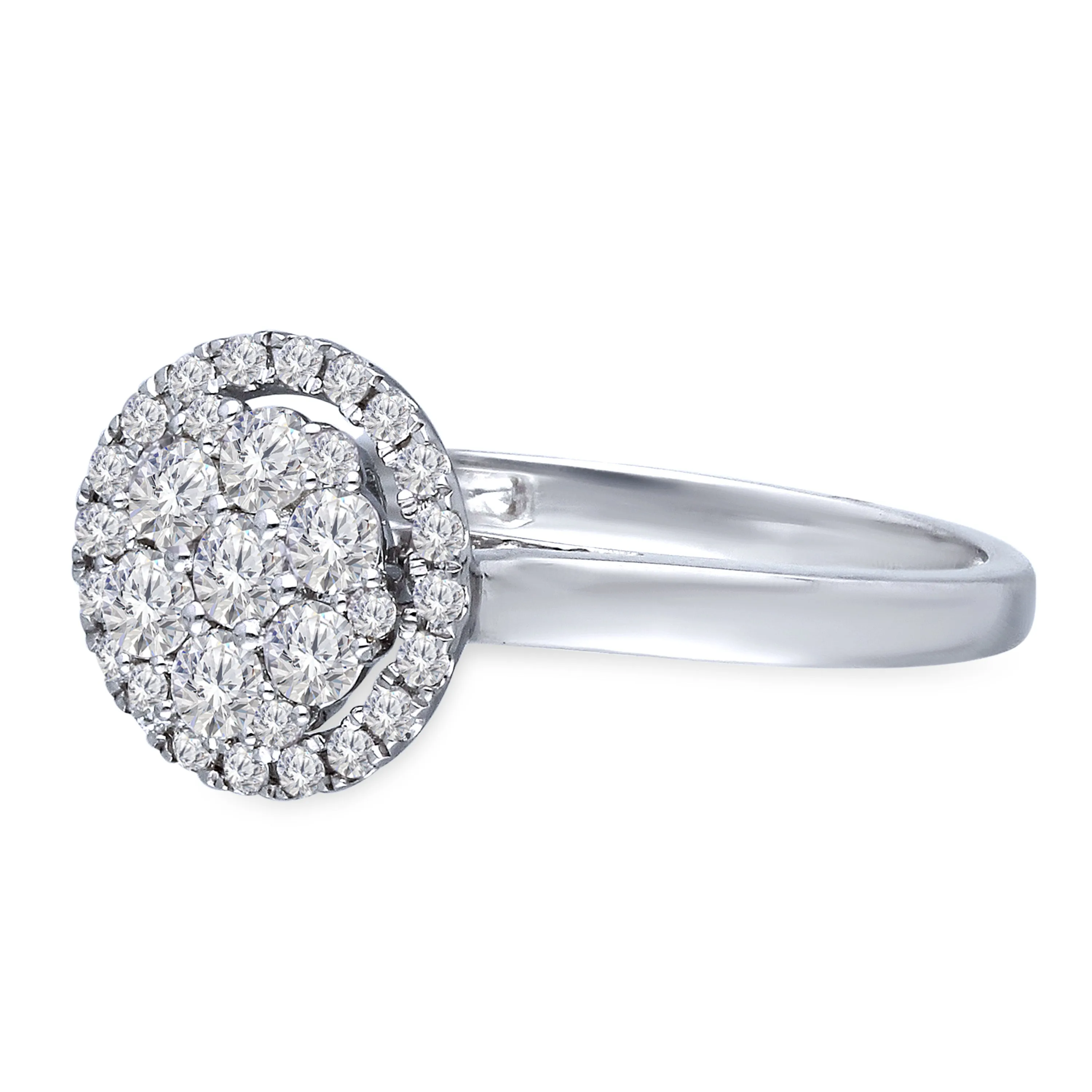 Kallati Eternal Round Halo Cluster Diamond Engagement Ring in 14K White Gold