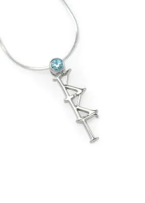 Kappa Kappa Gamma Sterling Silver Lavaliere Pendant with Light Blue CZ Crystal