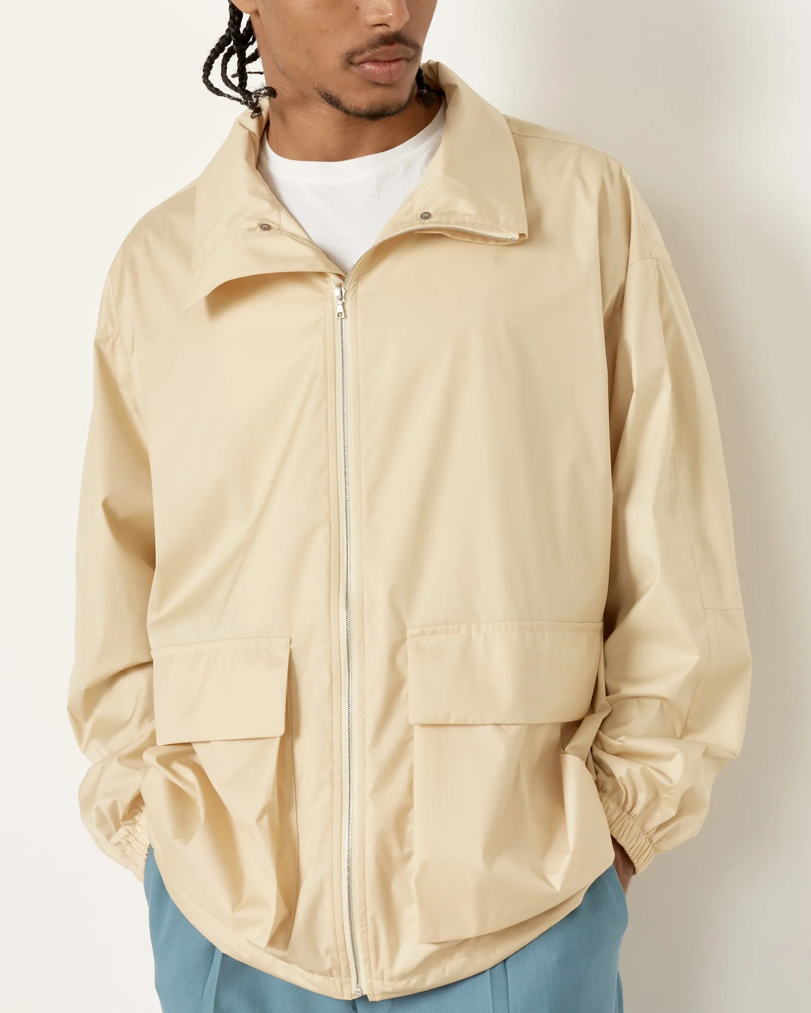 Laminate Zip Blouson in Light Beige