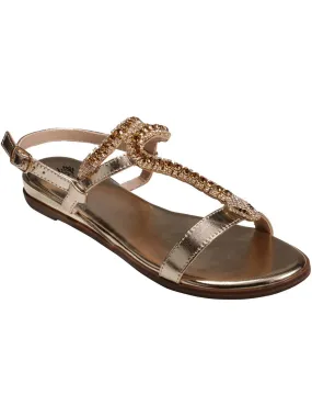 Lidia Womens Metallic Embellished T-Strap Sandals