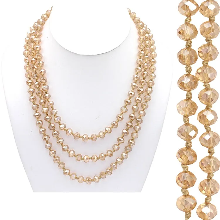 Light Tan Crystal 60" Long Layering Necklace