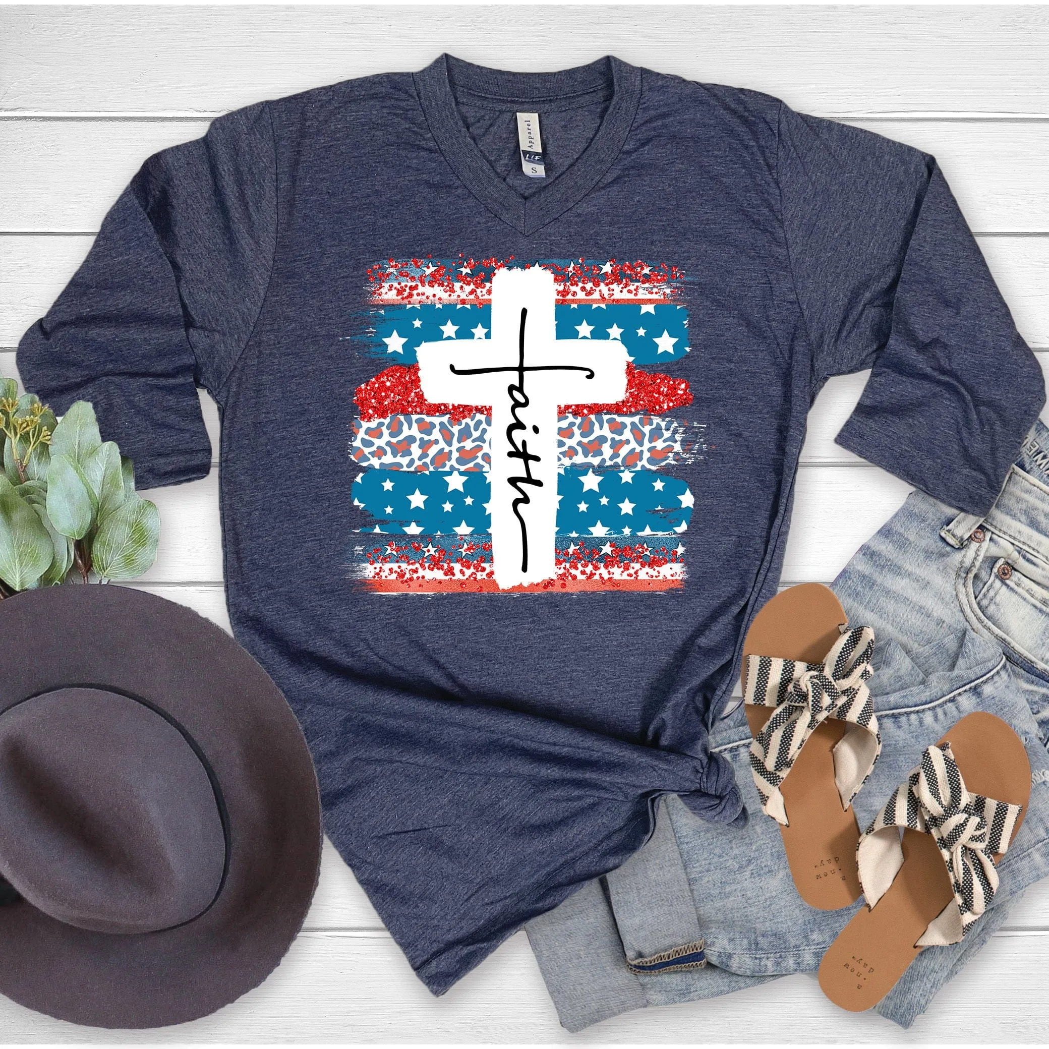 *Limited Edition* Patriotic Faith Cross 3/4 Sleeve