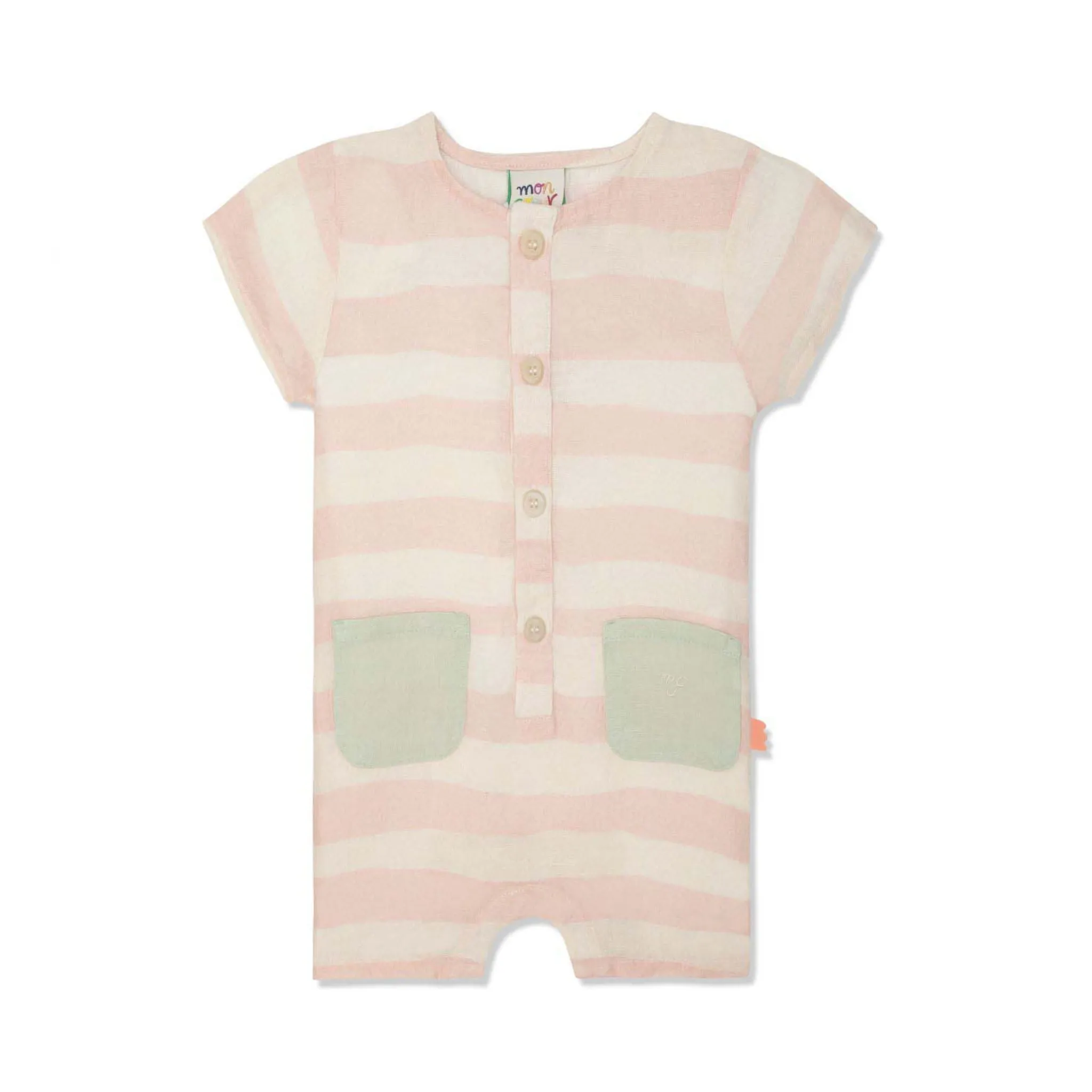 Linen Gingham Pocket Baby Romper