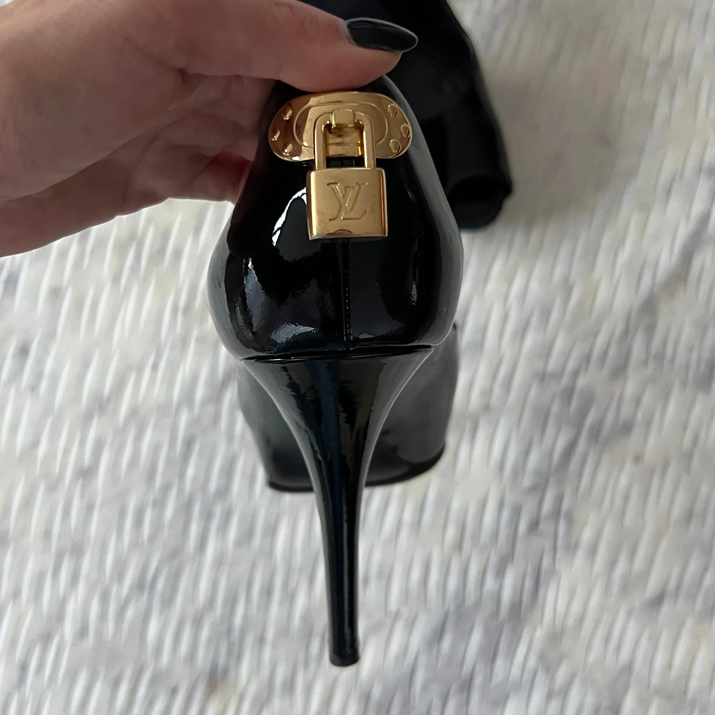 Louis Vuitton Black Patent Lock Heels