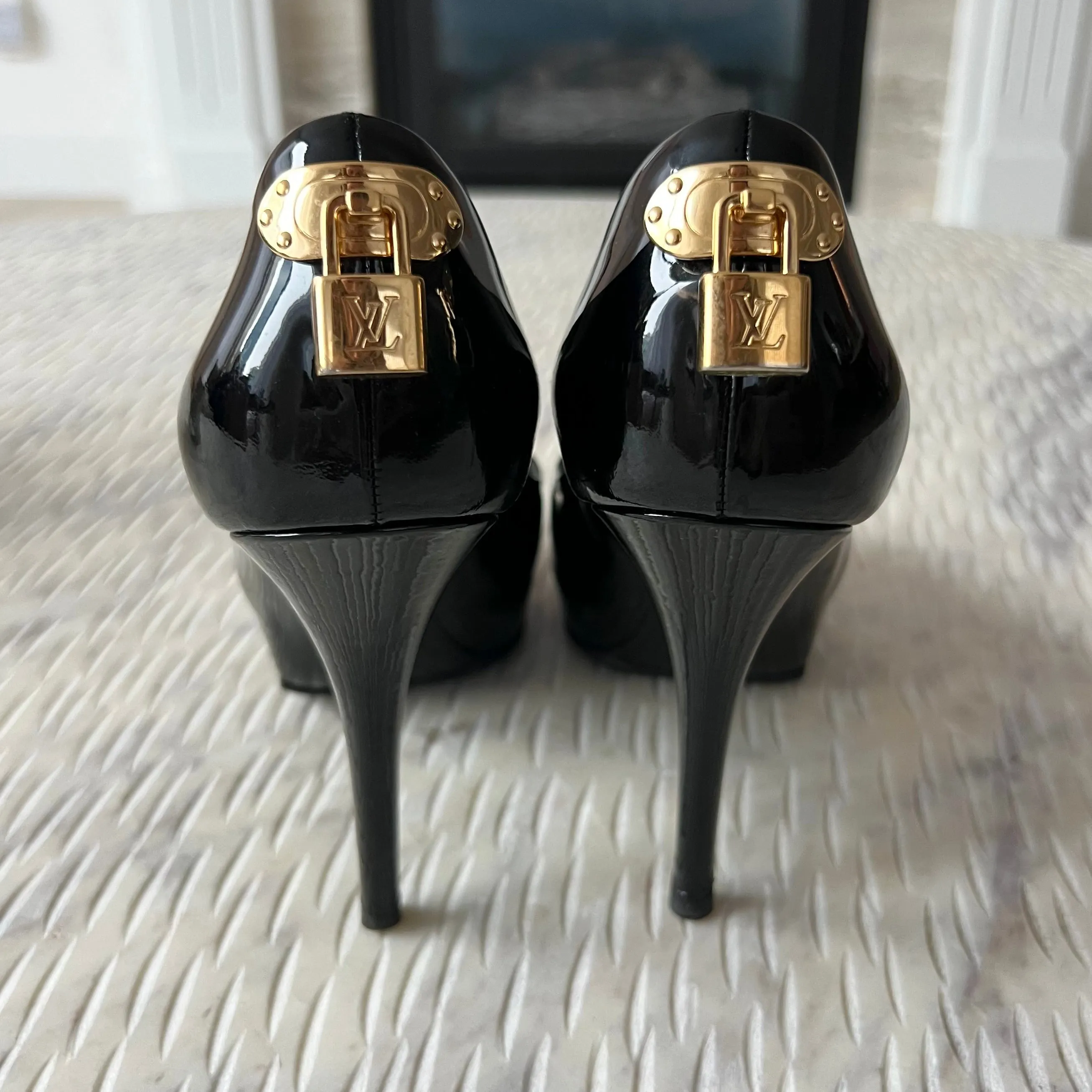 Louis Vuitton Black Patent Lock Heels