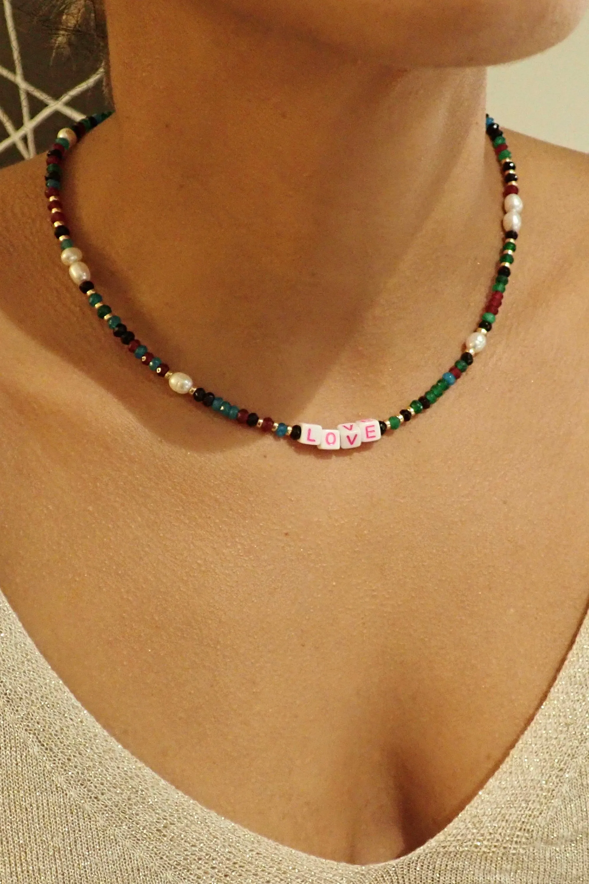 LOVE SHORT BEADED NECKLACE - one made