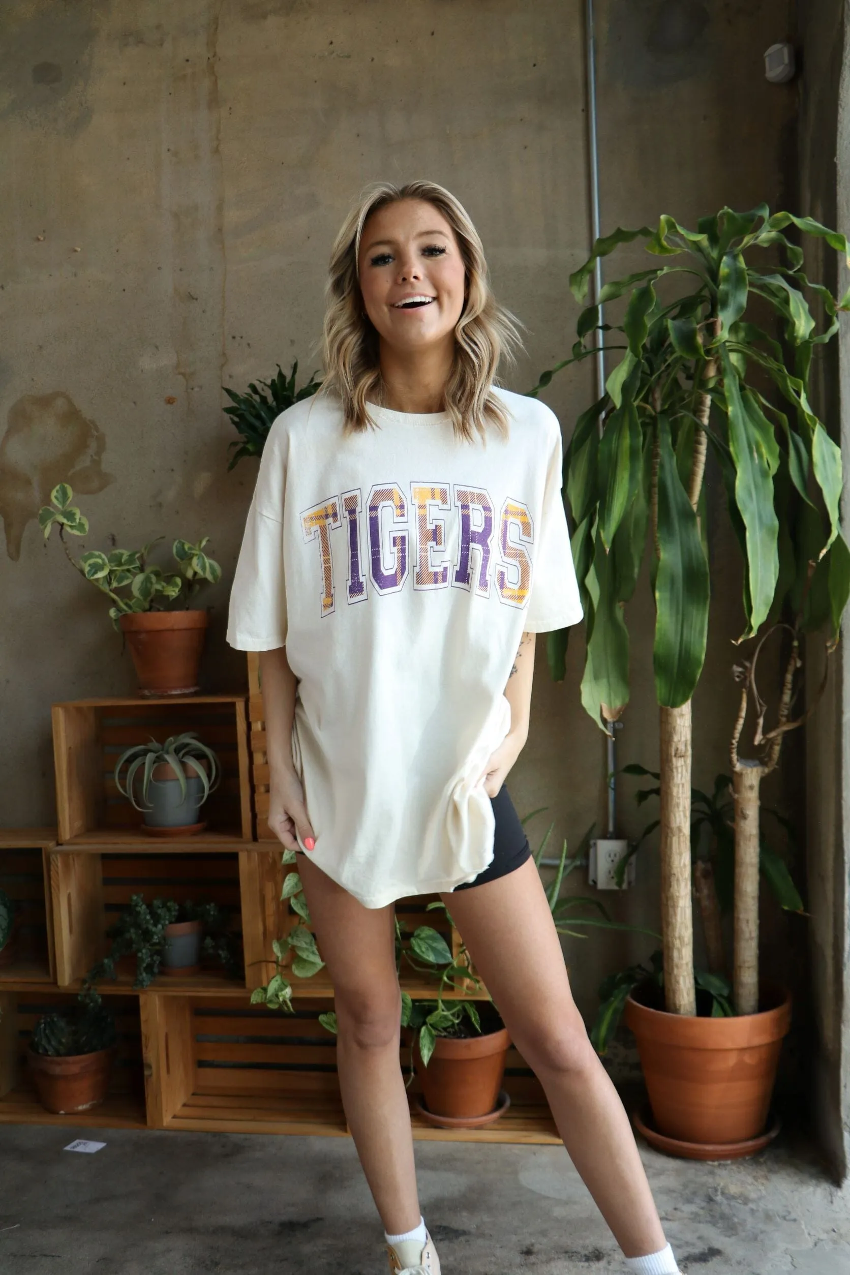 LSU Tigers Tartan Off White Thrifted Tee