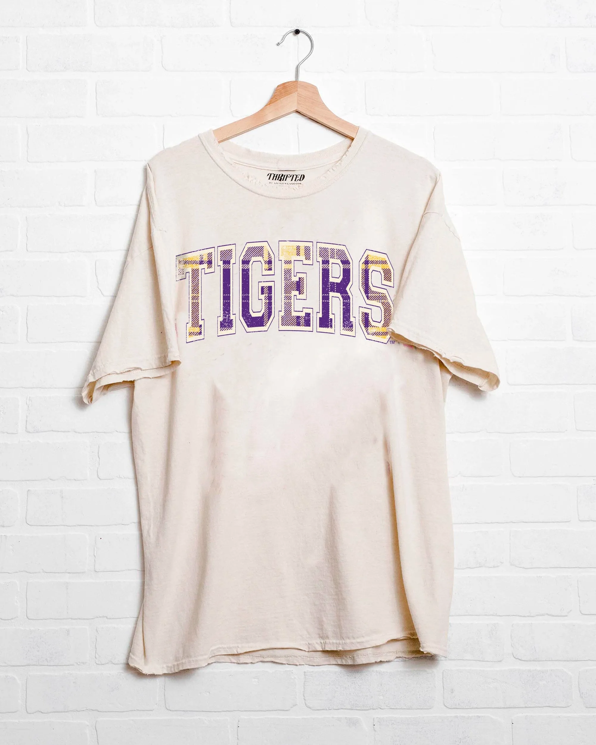 LSU Tigers Tartan Off White Thrifted Tee