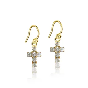 Mini Crystal Cross Dangle Earrings - Gold Plated