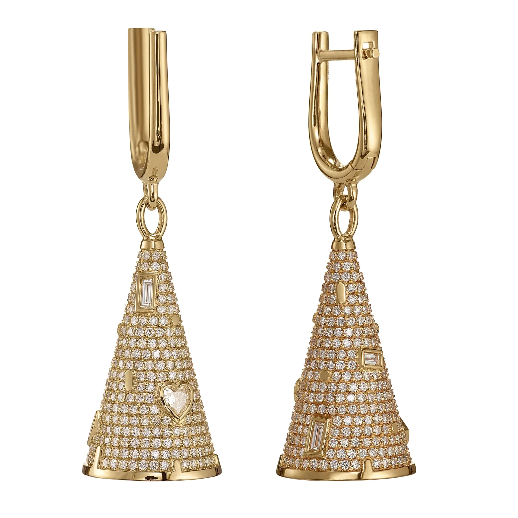 Mixed Diamond Cut Cone Dangle Earrings