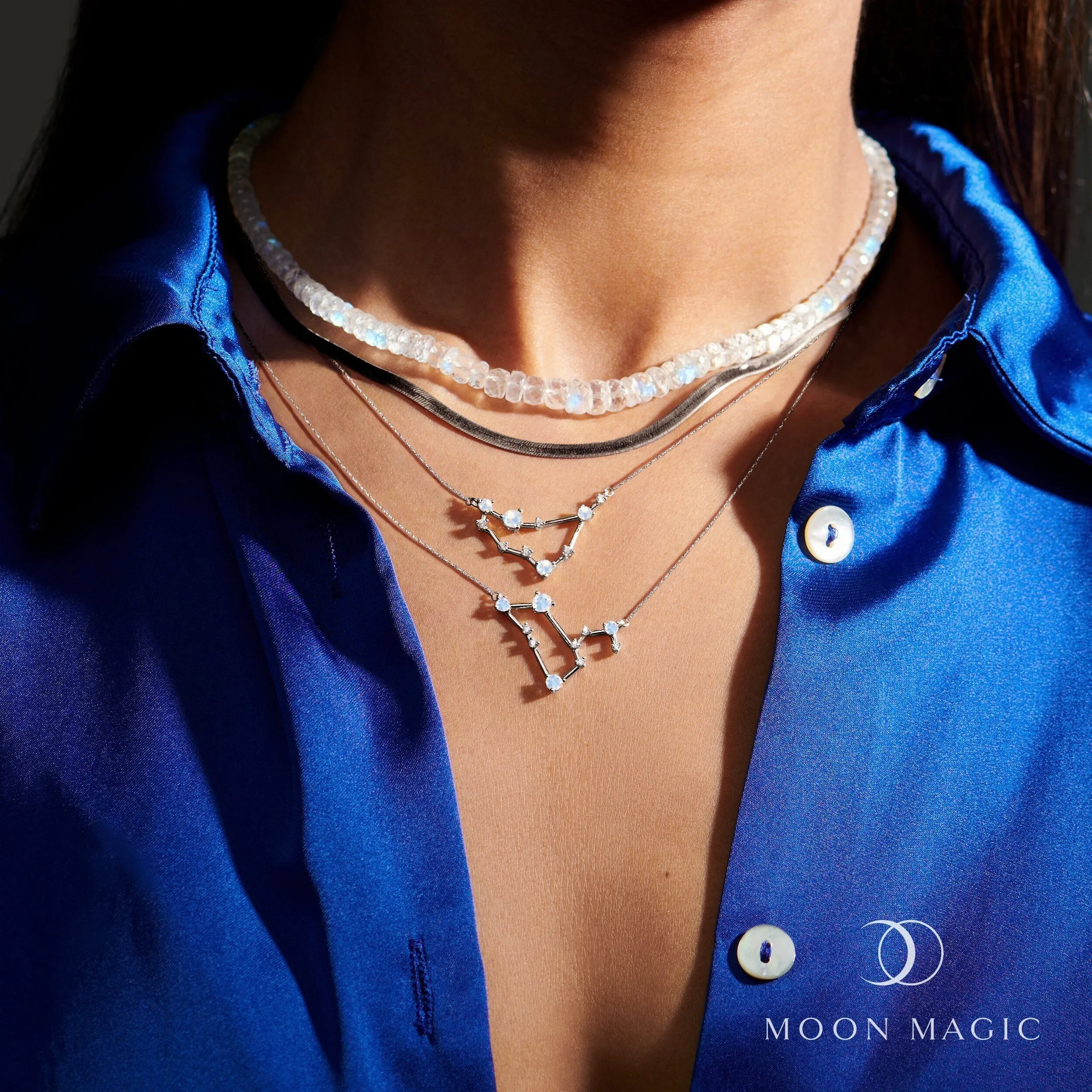 Moonstone Lab Diamond Necklace - Capricorn Zodiac Constellation