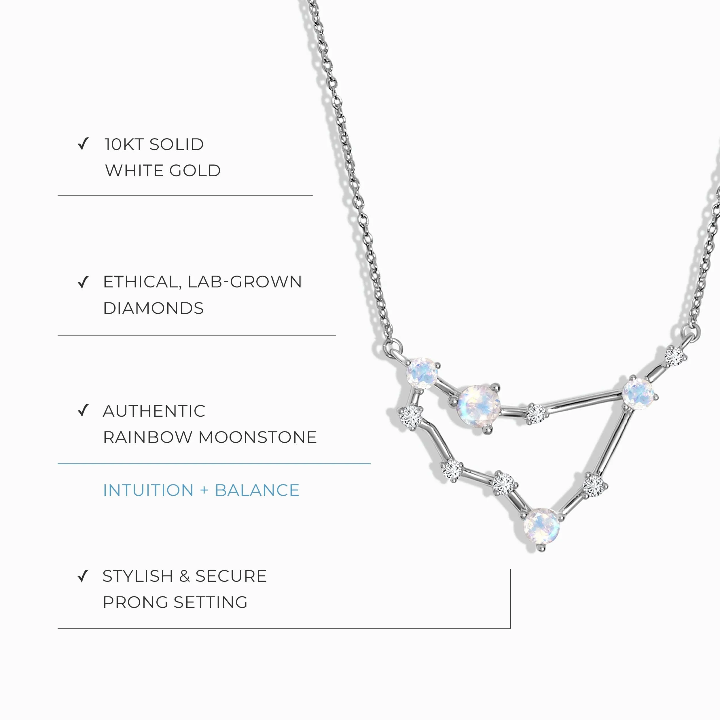 Moonstone Lab Diamond Necklace - Capricorn Zodiac Constellation