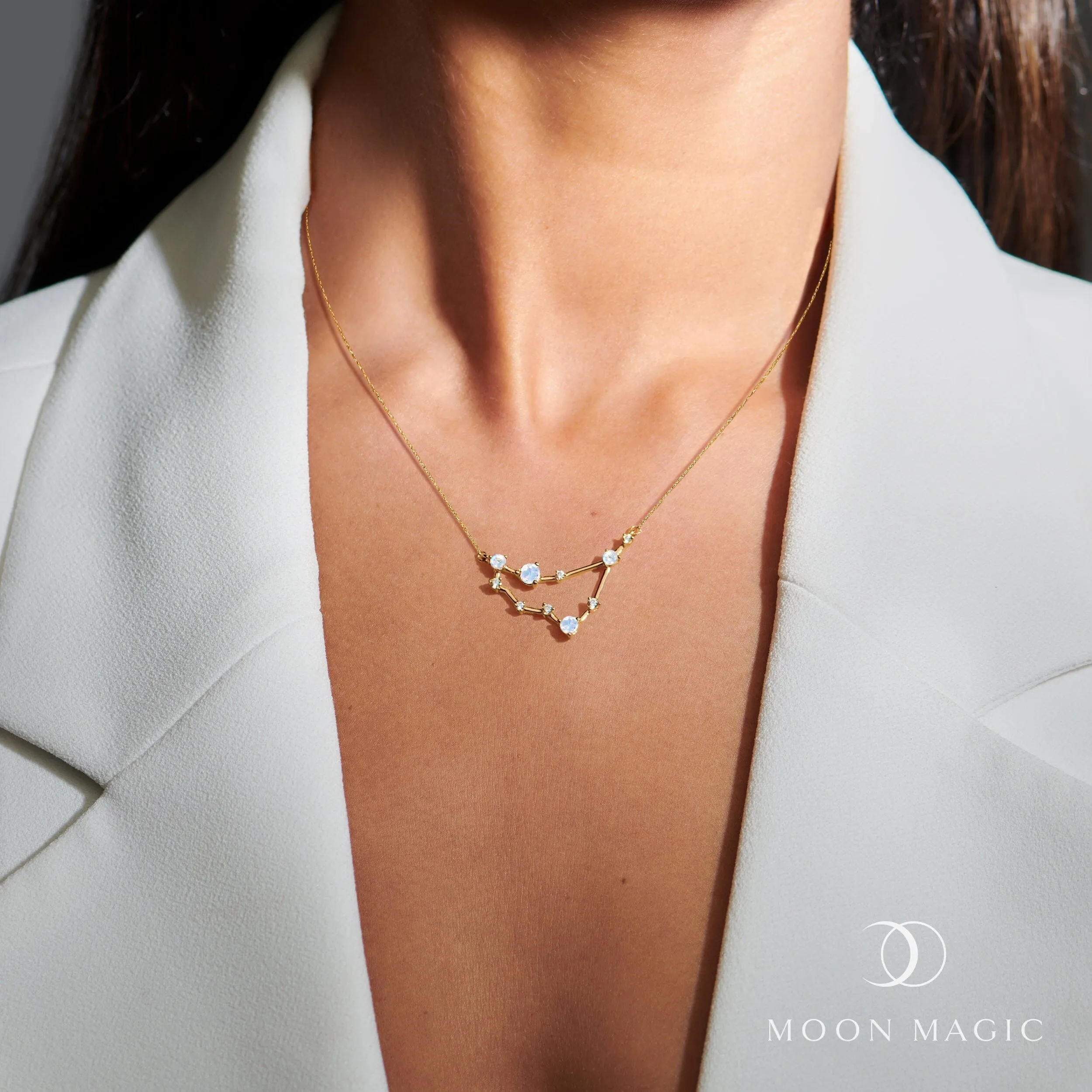 Moonstone Lab Diamond Necklace - Capricorn Zodiac Constellation