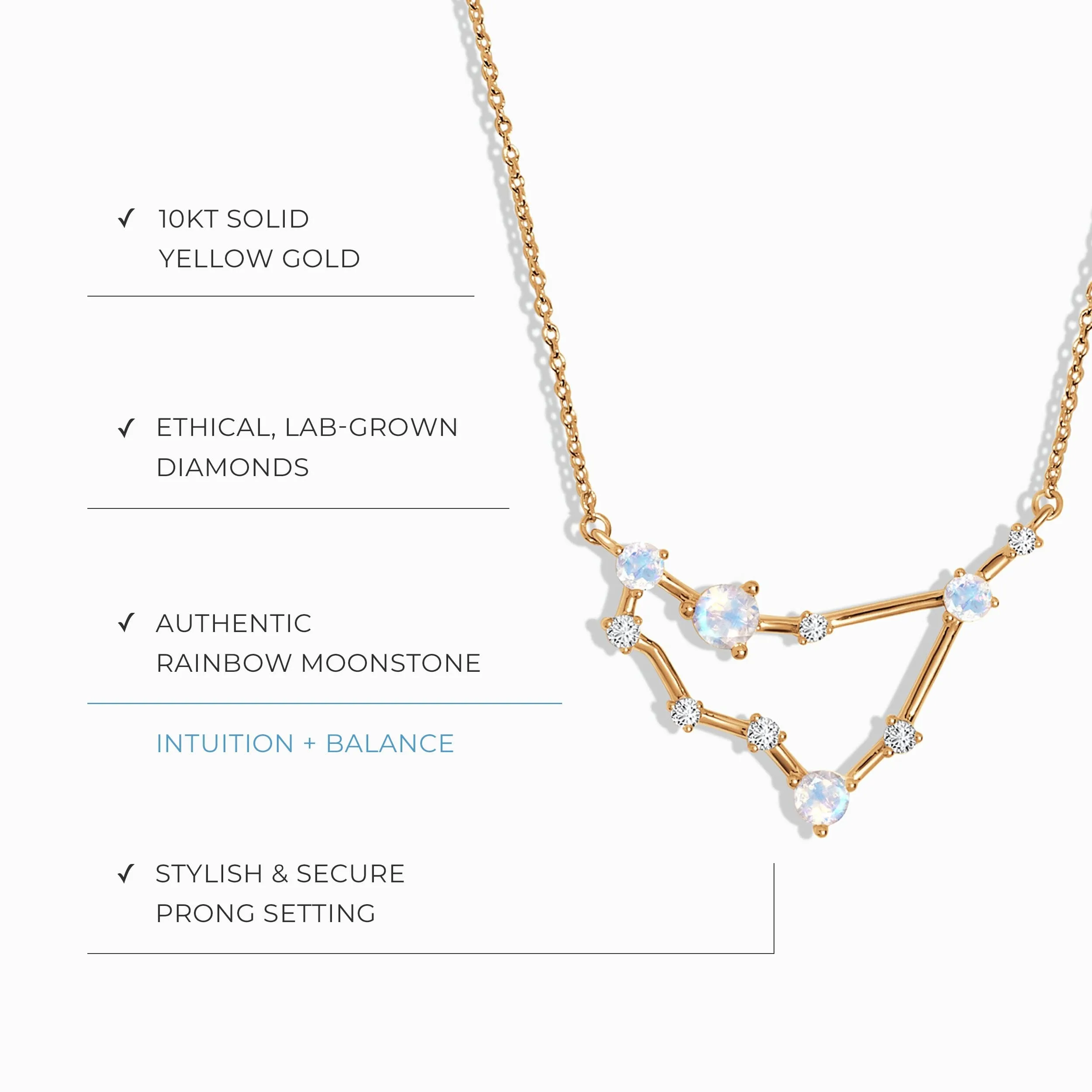 Moonstone Lab Diamond Necklace - Capricorn Zodiac Constellation