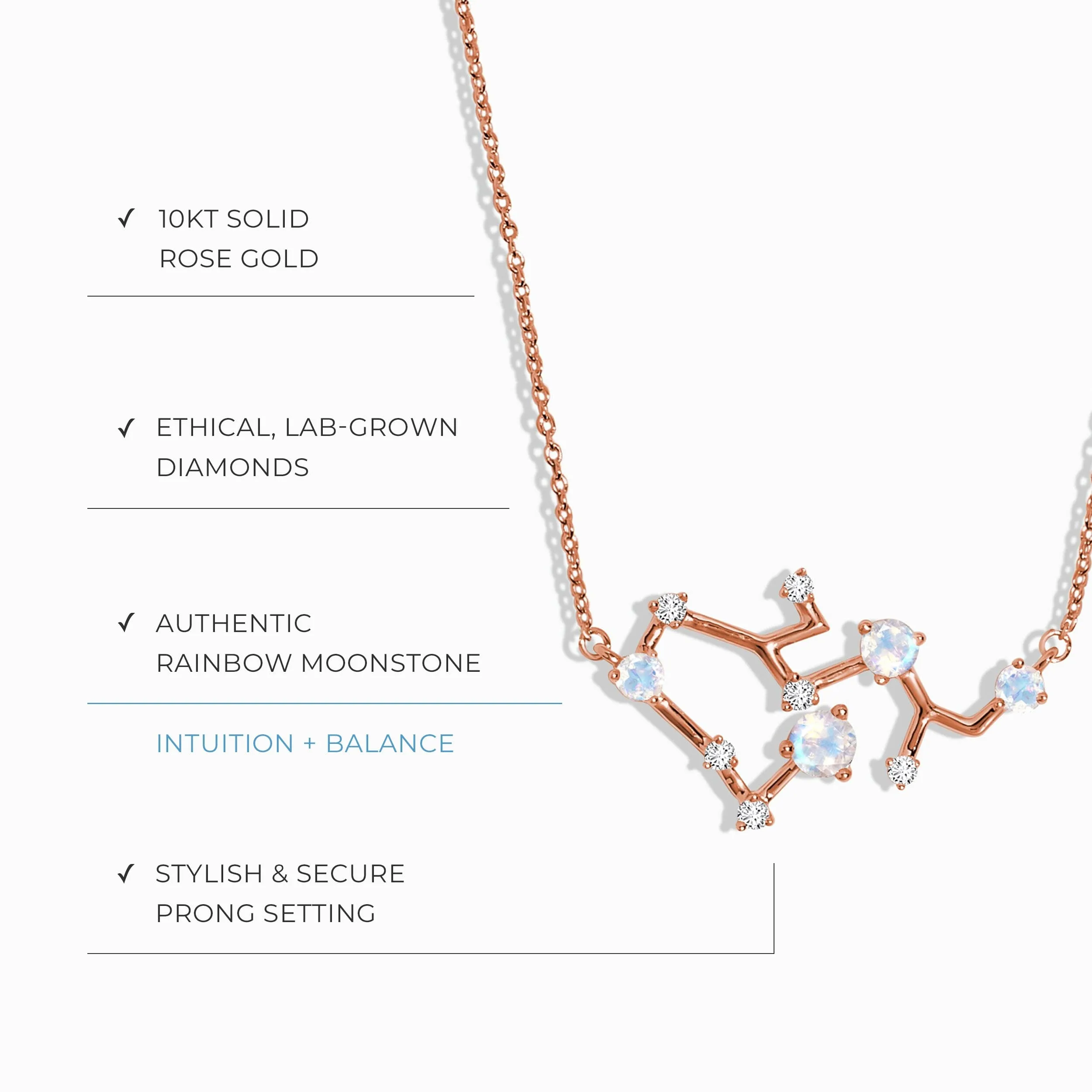 Moonstone Lab Diamond Necklace - Sagittarius Zodiac Constellation